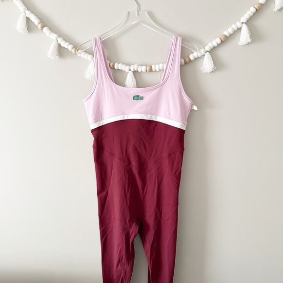 Lacoste x Bandier Colorblock Full Bodysuit All Motion Bordeaux Size Large - Picture 12 of 13